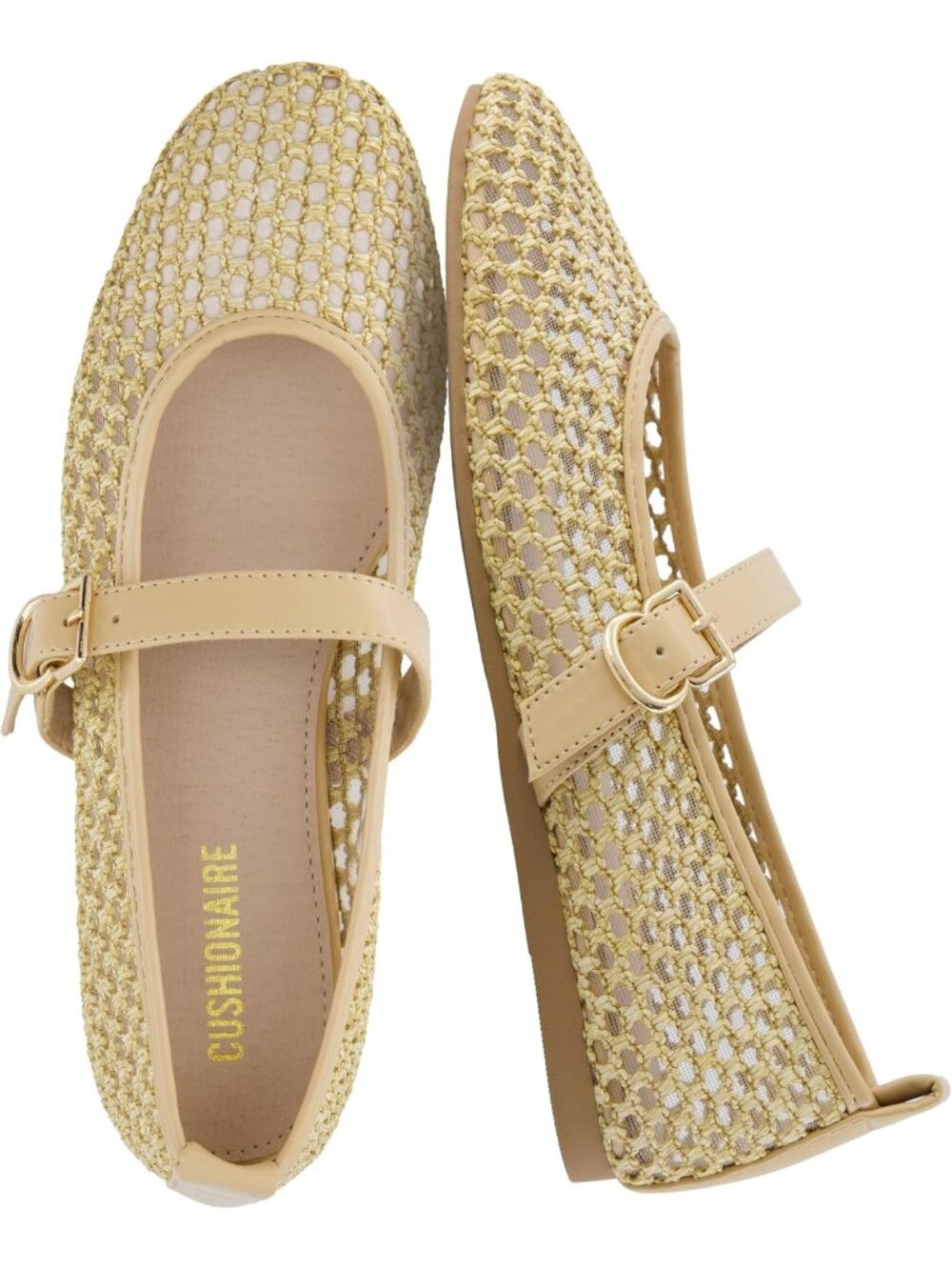 Women's Natural Breathable Adjustable Buckle Strap Mesh Mary Jane Ballet Flats
